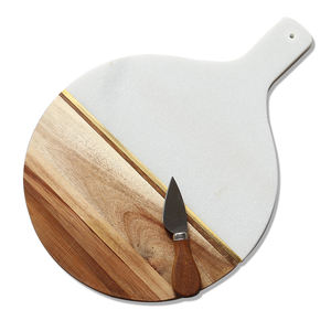 Planche de service à fromage <span class=keywords><strong>en</strong></span> bois de marbre et d'acacia, plateau à charope avec poignée pour les craquelures du vin, <span class=keywords><strong>Brie</strong></span> et viande comme cadeau parfait - Product Image 1