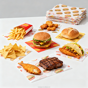 Papel para Forrar Cestas de Alimentos, Impermeable, con Recubrimiento de PE, Antigrasa, de Grado Alimenticio, con Logotipo Impreso Personalizado, para Papas Fritas, Pollo y Pan de Restaurante - Product Image 1