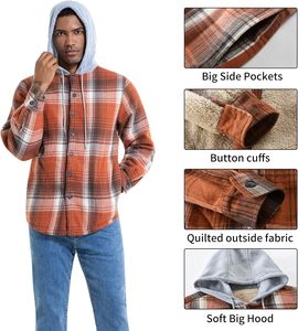 Áo khoác nam trơn có lớp lót lông cừu, in logo tùy chỉnh, cài khuy, có mũ dành cho nam - Product Image 3