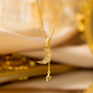 Modisches Design Quadratische Zirkon-Mond-und-Stern-Quasten-Halskette für Damen, Luxuriöser Hochwertiger Choker - Product Image 5