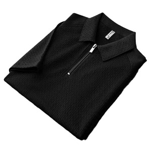 Men's Slim Fit Half Zip Polo Shirt Short <b>Sleeve</b> Solid Color Business Casual Khaki Lightweight Summer Wear - Product Image 5