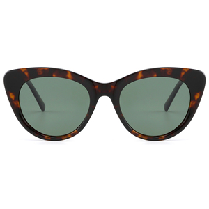 Lunettes de soleil œil de chat pour femmes, monture tortue à bord complet, verres verts, protection UV400, protection solaire pour adultes - Product Image 1