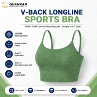 QUANRAN V-Rücken Drahtloser Workout Gepolsterter Yoga-Camisole Crop-Top Verstellbarer Longline Sport-BH für Damen