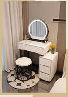 Coiffeuse Design Moderne et Luxueux de 60 cm avec Miroir LED, Meuble de Maquillage en Bois Crème pour Petit Appartement, Chambre Principale ou Usage Scolaire