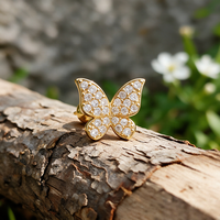 Boucles d'oreilles papillon, clous d'oreilles en cuivre et laiton plaqué rhodium avec zirconiums cubiques (CZ) pour cartilage, hélix, tragus, conque, pour femme