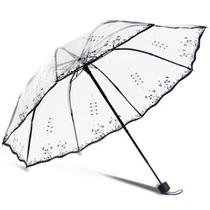 Parapluie publicitaire pliant en 3 sections, transparent, moderne, imprimé, 8 baleines, en polyester - Product Image 1