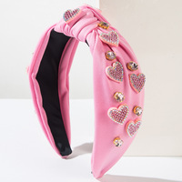 Accessoire pour cheveux pour la Saint-Valentin, bandeau large en strass noué avec des perles de riz et des paillettes, motif cœur d'amour pour femmes
