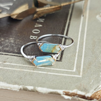Bague double couche en quartz rutilé et turquoise, en argent sterling S925 plaqué or, style géométrique cool et atmosphérique pour femme
