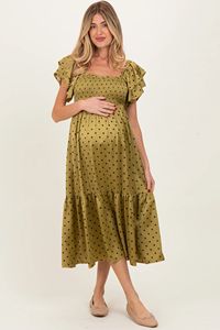 Vestido de Maternidad de Satén con Estampado de Puntos, Mangas con Volantes, Ropa de Maternidad para Mujer - Product Image 6