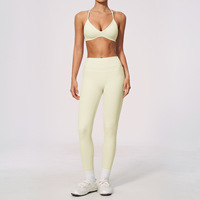 Ensemble de sport color block tendance : Soutien-gorge dos en Y à bretelles spaghetti et leggings respirants rehausseurs de hanches – Tenue de yoga pour femme