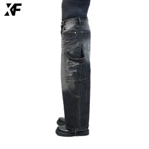 جينز رجالي أصلي من XUFEI بتصميم عتيق وواسع الساق بلون أسود مغسول بالحمض، ملابس الشارع للرجال - Product Image 2