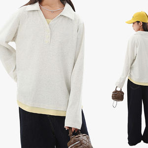 Camiseta de manga larga con diseño en capas para niñas, talla grande, holgada, con cuello tipo polo, para adolescentes y niños. - Product Image 4