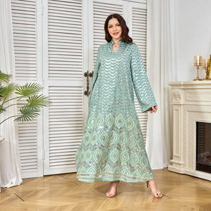 عباءة أنيقة <span class=keywords><strong>M</strong></span>-186 من الكتان مقاومة للتكور ومريحة للتنفس بمقاسات كبيرة للنساء، برقبة على شكل V وأكمام طويلة بأسلوب الشرق الأوسط لجميع المواسم - Product Image 4