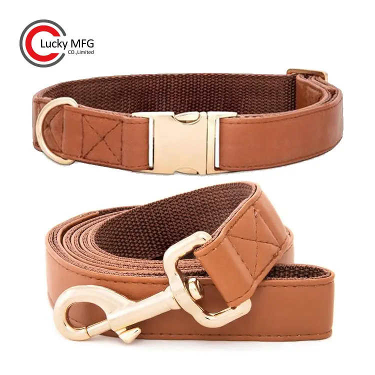 Vegan Leather Dog Collar and Leash Set Pet Collars   Leashes Print Popular Handmade Premium Luxury Personalized Genuine Leather