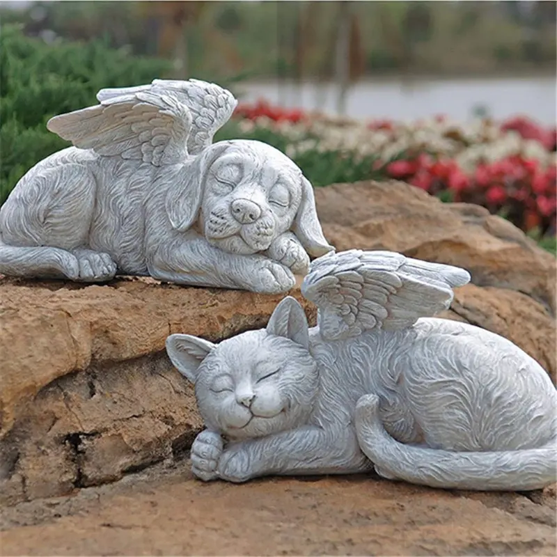 Creative Resin Angel Dog Statue Pet Dog Memorial Stone for Outdoor Garden Animal Ornaments Handmade Valentine's Day Europe