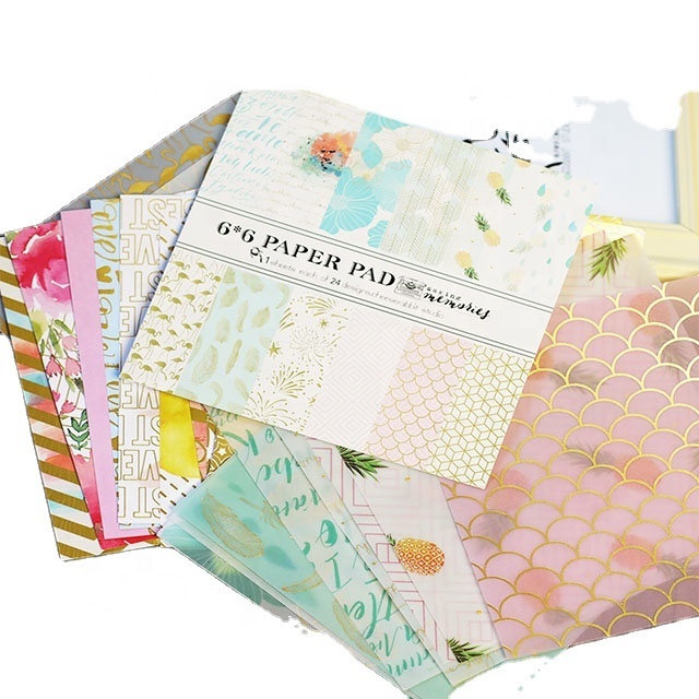 Hot Sale Creative Gold Color Foil Stamping Frost Lovely Paper Craft Backer Paper Pad 6x6 in Paper Pack Scrapbook