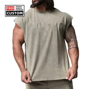 Produsen Puff kasual Gym ukuran besar kaus ukuran besar asam cuci untuk pria