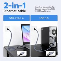 Cable Ethernet 2 en 1 USB/TIPO-C a RJ45, Adaptador de Red Gigabit, Conexión Directa, Carcasa de Aluminio