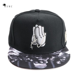 MSMC <b>Snapback</b> <b>Cap</b> Embroidered Praying Hands Unisex Streetwear Hat Flat Brim Canvas Hip Hop <b>Cap</b> - Product Image 1