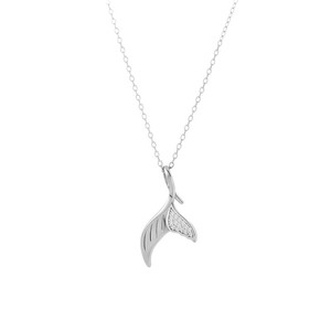 Collier pendentif queue de poisson en argent sterling S925, zircon et or 14 carats, version cuivre personnalisable, un cadeau pour les anniversaires des femmes - Product Image 1