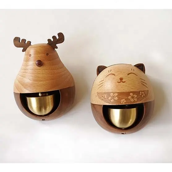 Fábrica al por mayor productos de madera baratos regalo estilo japonés lindo timbre gato de la suerte campana de cobre