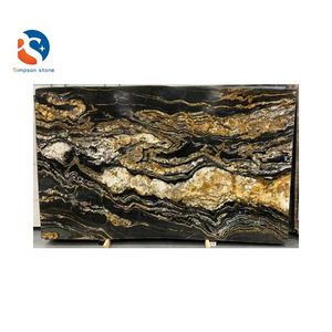 Encimera de Granito de Lujo con Diseño de Piedra Dorada, Superficie de Barra con Vetas Negras y Doradas, Losas de Granito Negro - Product Image 1