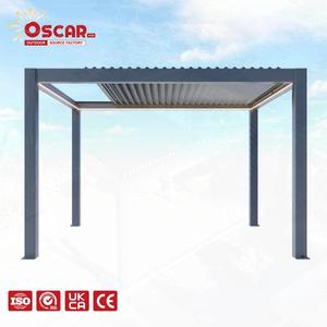 Pergola rétractable à double toit avec parois latérales à motif feuille, structure métallique pour jardin, patio, cour et pique-nique - Product Image 1
