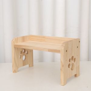 Solid Wood Pet Bowl Stand <b>Adjustable</b> Height For Cats And Dogs Cervical Spine Protection Feeding <b>Table</b> With Paw Design - Product Image 3