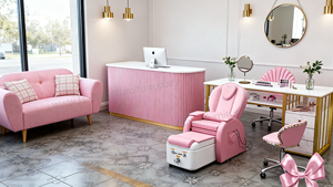 Chaises de salon beauté rose Mobilier de salon Chaise de salon Manucure moderne <span class=keywords><strong>Massage</strong></span> électrique Chaises de pédicure Ensembles roses de luxe - Product Image 3