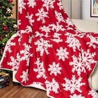 Plaid en polaire de Noël 50 x 60 pouces, en polyester tricoté Sherpa, rectangulaire, motif renne et flocon de neige, pour la maison