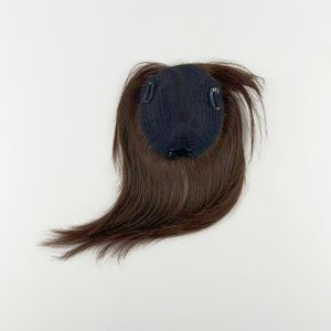 Topper de cheveux en silicone brun foncé <span class=keywords><strong>pour</strong></span> femmes, avec clip, base en <span class=keywords><strong>filet</strong></span>, <span class=keywords><strong>postiche</strong></span> <span class=keywords><strong>pour</strong></span> cheveux clairsemés, toupet naturel en cheveux humains - Product Image 2