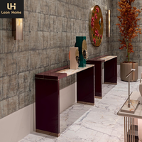 Couloir de luxe personnalisé Table console d'angle en marbre Base décorative en bois et acier inoxydable Table console de salon
