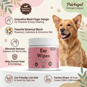 ผ้าเช็ดทำความสะอาดหูสัตว์เลี้ยงแบบขายส่งพร้อมโลโก้สั่งทำ แผ่นเช็ดทำความสะอาดหูสุนัขแบบธรรมชาติ กำจัดขี้หูและกลิ่นไม่พึงประสงค์ สารสกัดจากพืช OEM - Product Image 1
