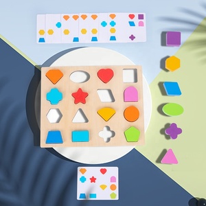 Gran oferta, caja de bloques de construcción de animales con forma de madera, <span class=keywords><strong>juego</strong></span> emparejado de tarjetas de colores de cognición de educación temprana para niños - Product Image 4