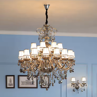 Lustre en cristal de style européen à 6 lumières, cadre doré, lumière LED blanc chaud E14, luminaire suspendu pour salon