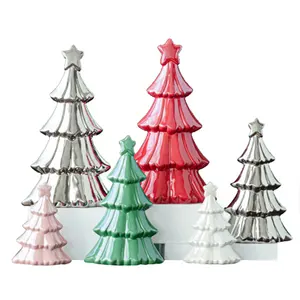 手工陶瓷圣诞树装饰莫兰迪风格瓷器摆件北欧圣诞派对家居摆件工艺品