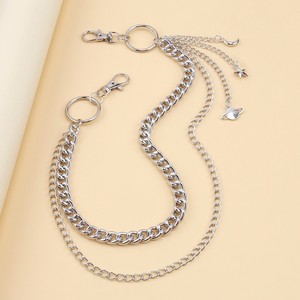 Chaîne de taille double couche géométrique Yueli avec pendentif étoile et lune, décoration de pantalon style punk décontracté en alliage de zinc - Product Image 4