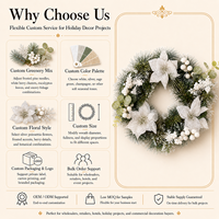 Guirlande de Noël artificielle en pin givré avec des baies blanches de poinsettia argentées et des pommes de pin pour la porte d'entrée, le cheminée ou la décoration murale de Noël