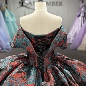 Robe de bal en brocart métallique Dy1537, magnifique robe de Quinceañera en jacquard plissé gris anthracite, rose doré et vert sarcelle, Jancember - Product Image 3