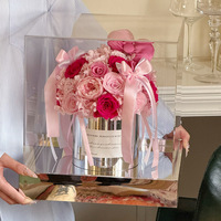 Éternel Préservé Fleur Arc Jardin Câlin Seau Rose Bouquet Saint Valentin Graduation Coffret Cadeau pour Amis et Besties