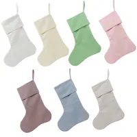 Chaussette de Noël personnalisée en lin minimaliste, broderie sur mesure, chaussette familiale scandinave neutre vierge pour la décoration de fête