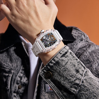 Montre mécanique squelette de luxe sportive en promotion pour homme, boîtier transparent en polycarbonate, bracelet en silicone, montre-bracelet automatique pour jeune homme