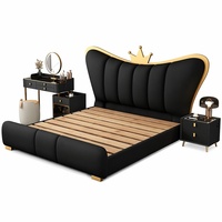 Luxuriöses Modernes Gepolstertes Kunstleder-Bettgestell mit Kronen-Kopfteil Prinzessinnen-Doppelbett für Zuhause Schlafzimmer Hotel