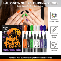 Stylo à ongles Halloween 6 couleurs séchage rapide sans odeur, stylo de nail art, outils de manucure DIY, service OEM personnalisé