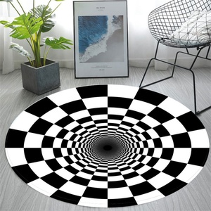 <span class=keywords><strong>Tappeto</strong></span> <span class=keywords><strong>Rotondo</strong></span> con Effetto 3D a Buco Senza Fondo, Griglia Bianca e Nera, Tappeti di Design per Interni - Product Image 3