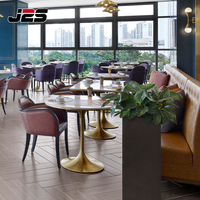 Ensemble de mobilier commercial de luxe moderne pour hôtel et restaurant, table ronde dorée et banquette en cuir J2S