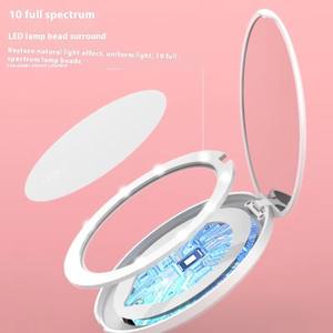 LED akıllı dokunmatik ekran işıklı kompakt ayna 5X büyüteç taşınabilir aynalar cep katlanır makyaj makyaj masası aynası özel Logo - Product Image 5