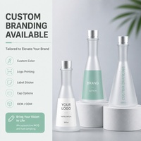 Flacon en PET de 300 ml de style Erlenmeyer, givré, conique, pour lotion hydratante, avec bouchon en aluminium argenté