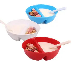D280 Microwave Safe Free BPA plastic Anti-Soggy Divided separation Cereal Bowl crisp bowl divider plate Milk Mixing Bowl