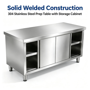 Armoire de travail de cuisine robuste en acier inoxydable avec porte coulissante et table de rangement pour restaurant, hôtel, boulangerie - Product Image 2